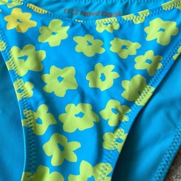 Free People x It’s Now Cool The 90s Tie-up Bikini Bottoms Blue Yellow Sz Large - Picture 2 of 7